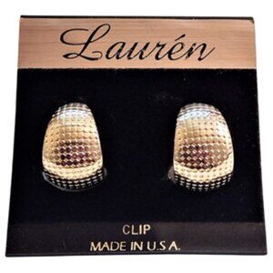 3/4" Small Dot Graduated Band Hoop Clip On Earrings Gold Tone Vintage Wide Botto